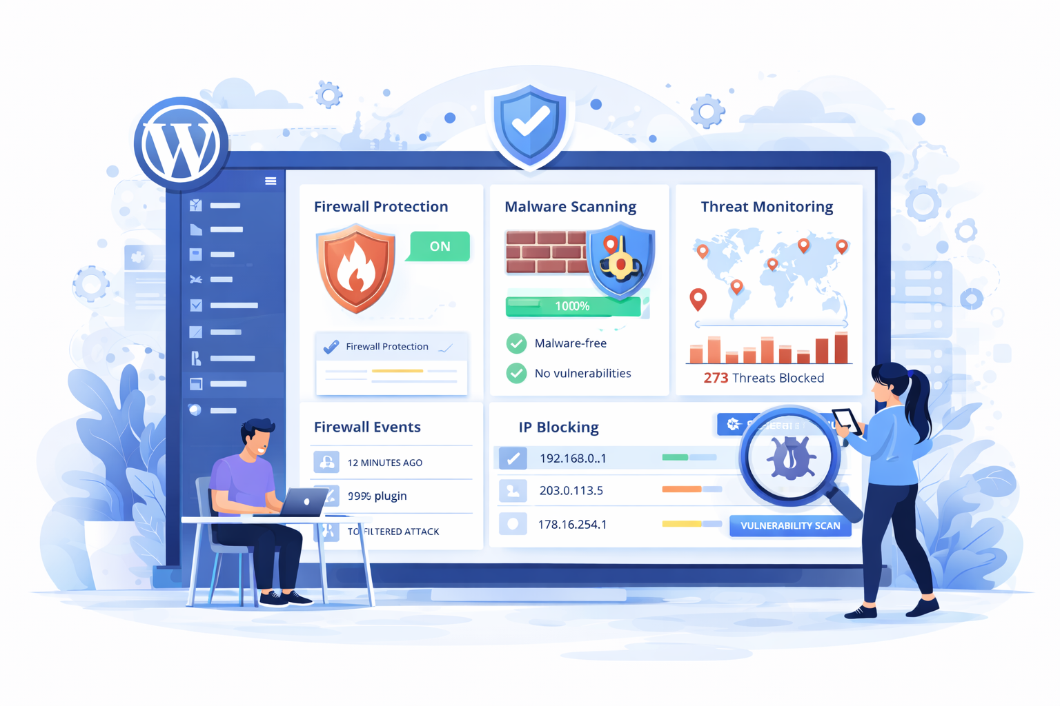 wordfence security plugin review showing firewall and malware scan dashboard
